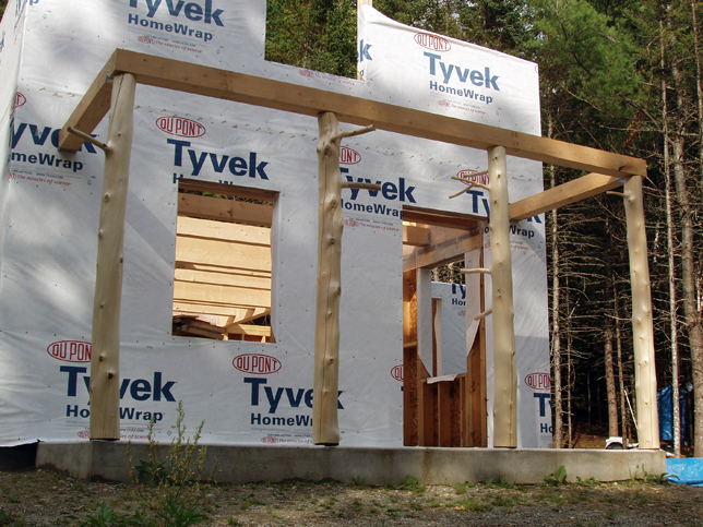 porch beam framing in cedar with natural support posts